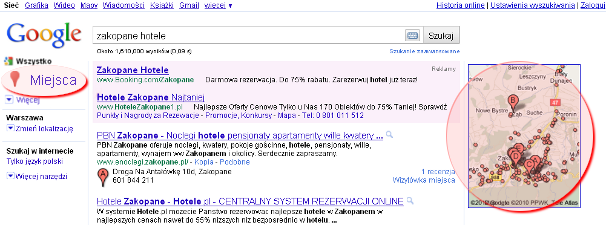 google maps w wynikach organicznych